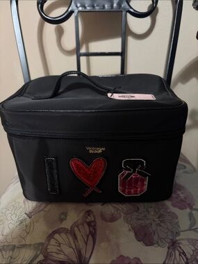 Victoria's Secret Black Cosmetic Case with Red Heart Patch